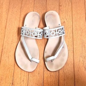 Women's Trina Turk silver leather toe loop sandals
